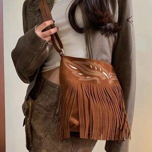 FRINGED FAUX SUEDE BAG